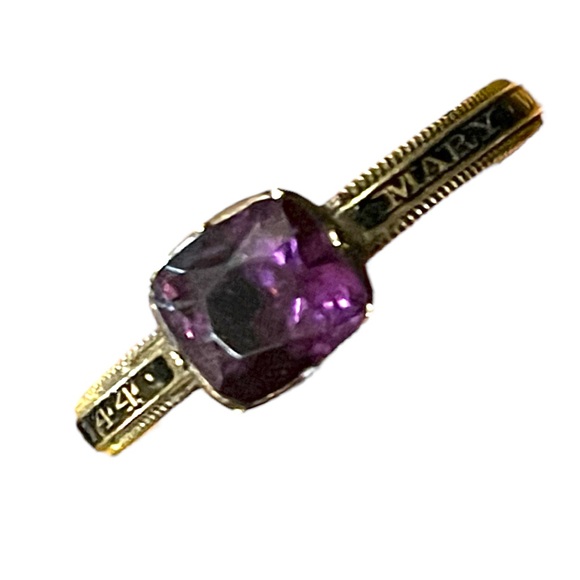 Antique Georgian Mourning enameled ring 1773 Authentic Purple paste 18k … - Picture 4 of 9